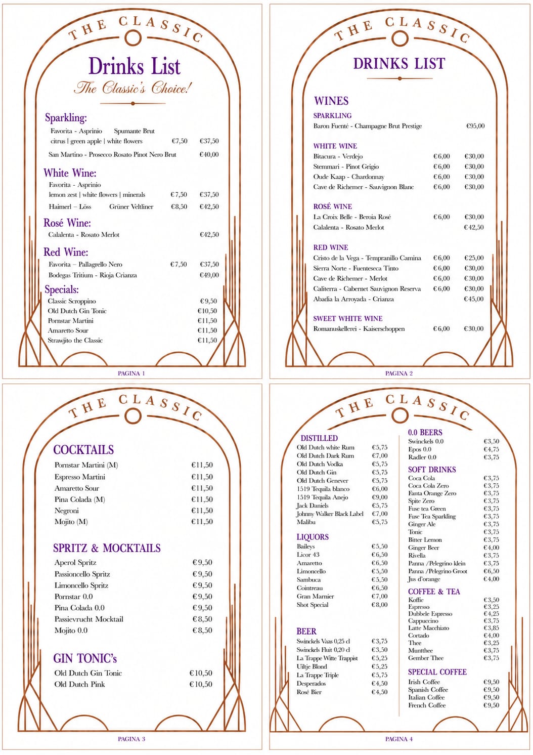 Drinks menu The Classic